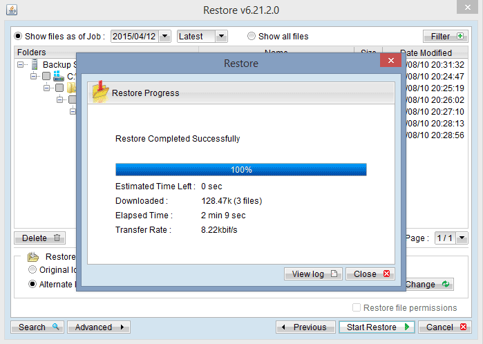 Copy Restore Example 8 File restore process